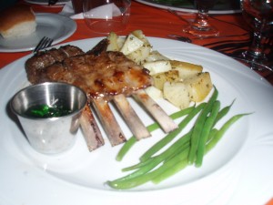 Plate with Lamb Chops Potatoes and Green Beans