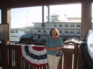Charlene in front of the Branson Belle Paddlewheel Showboat