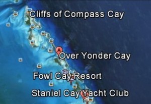 Google Map from Compass Cay to Staniel Cay with Over Yonder and Fowl Cay