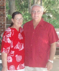 Charlene and Rick wearing red and white - their highschool colors