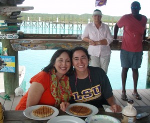 Alllison and her Mom eating waffles
