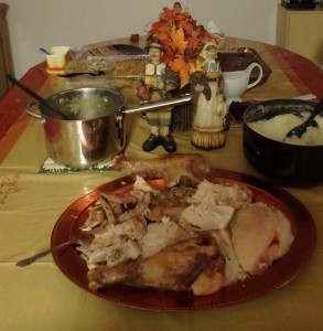 Table with food and Thanksgiving Decorations
