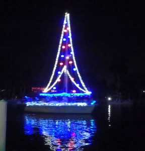 Sailboat in Lighted Christmas Boat Parade 2015
