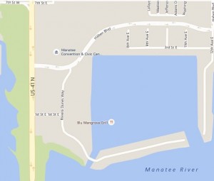Map showing marina, Blu Mangrove Restaurant and the Convention Center