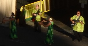 Hula dancers on dock in Kauai
