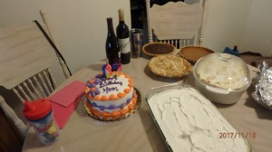 Desert table at the birthday/Thanksgiving dinner