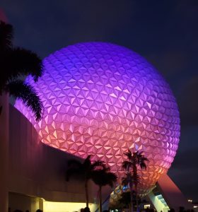 EPCOT's Spaceship Earth at night