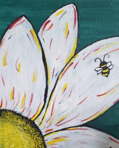 my painting of a daisy with a bumblebee