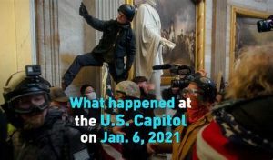 People in the U.S. Capitol with caption, "What happened at the U.S. Capitol on Jan. 6, 2021