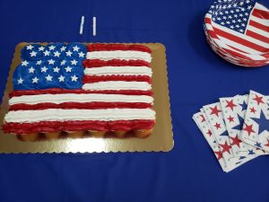 Flag Cake with plates and napkins