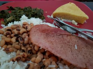 Black-eyed peas, rice, ham and cornbread