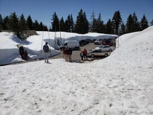 A snow ramp up to the rim of Crater Lake