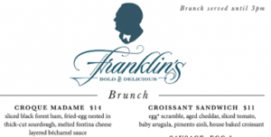 Partial Franklin's Menu showing the ingredients in the Croque Madame
