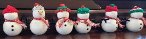 Six more snowman ornaments with knit caps