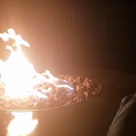 Fire in a firepit at night