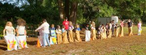 Children lined up for sack race