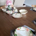 Table set with desert rose china